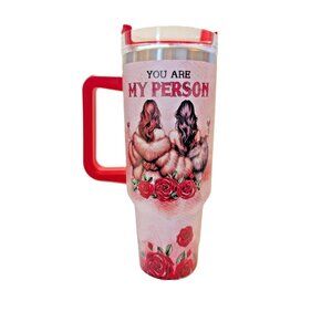 Large 40 oz Tumbler with Handle For SISTER Floral Roses with Straw New